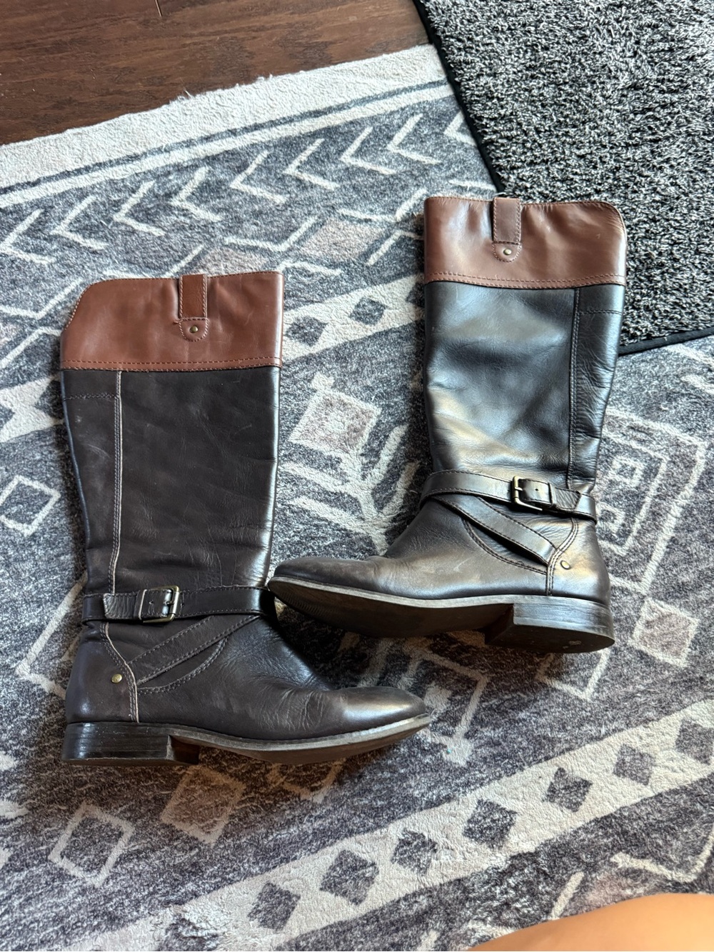 Marc Fisher Two-Tone Brown & Dark Brown Leather Riding Boots
